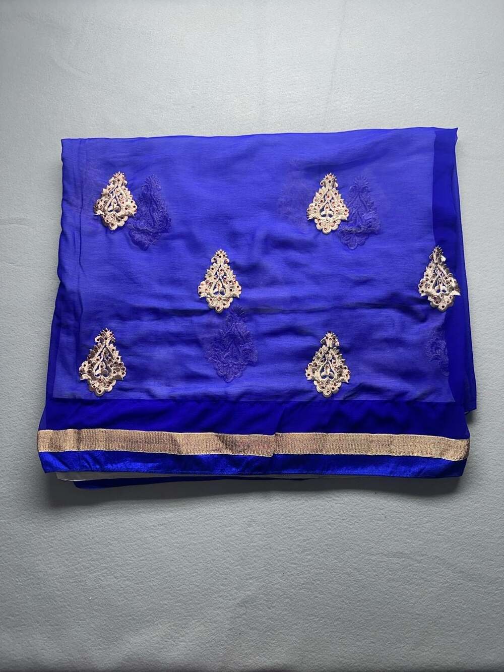 Set of 2 Royal Blue Chiffon Saree and Burnt Orange Chiffon Saree